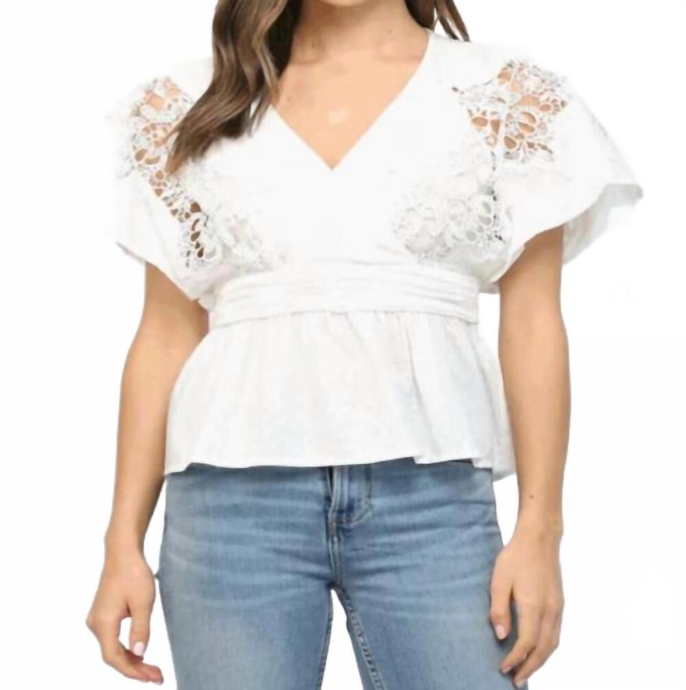 NEW FATE embroidered v neck top in white